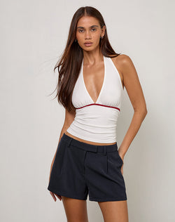 Abeth Halterneck Top in White with Adrenaline Red Piping