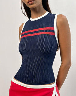 Monlo Top in Airtex Navy with Red Stripe