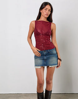 Dudley Vest Top in Sequin Knit Burgundy