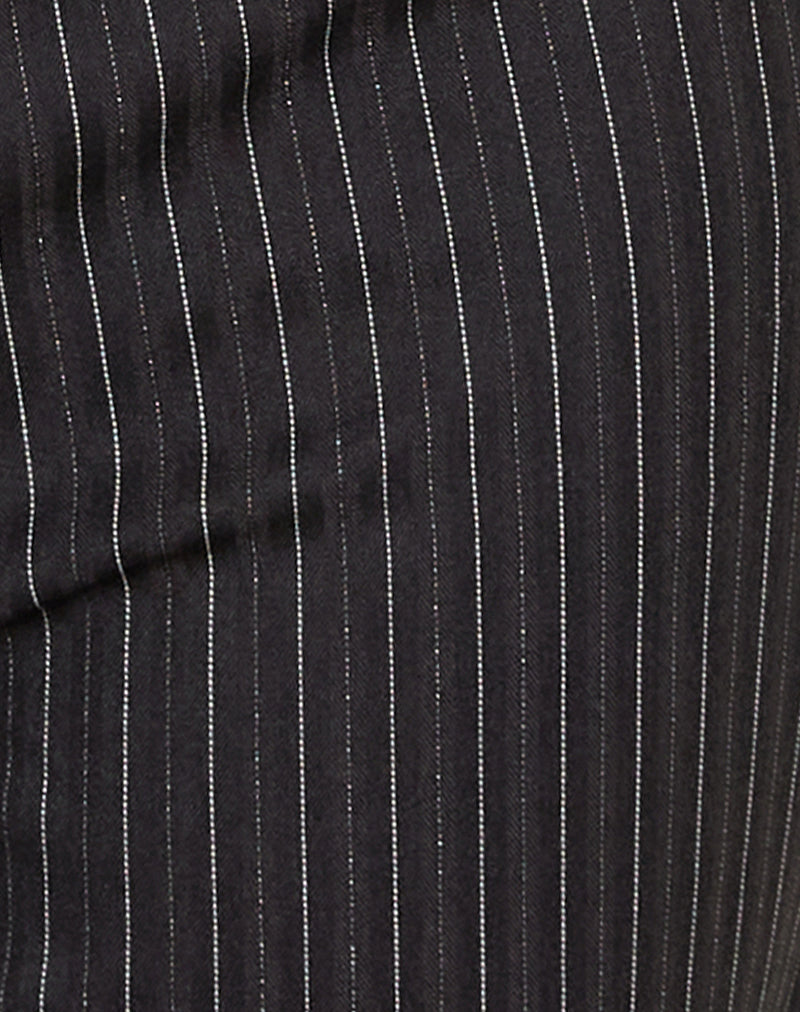 Elsa Top in Pinstripe Black with Green