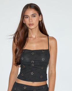 Nobita Cami Top in Flower Broderie Black