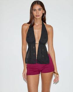 Ryoma Halterneck Top in Flower Broderie Black