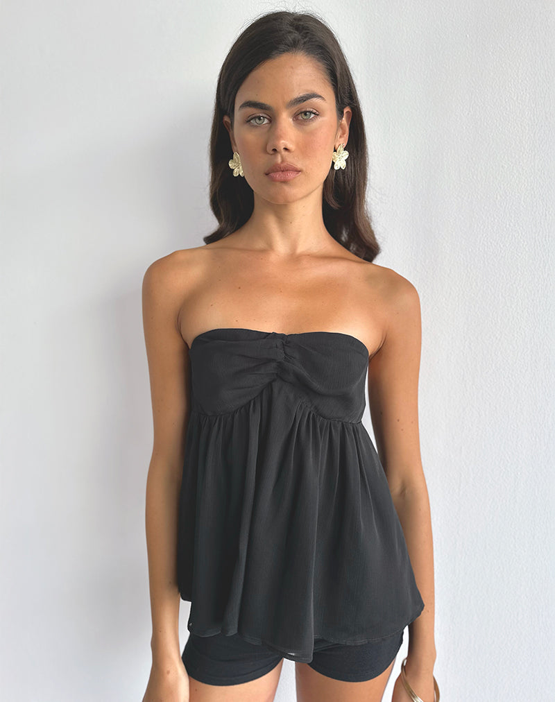 Setsuko Bandeau Longline Top in Black