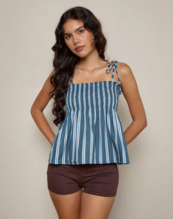 Zerah Top in Poplin Formal Stripe Navy